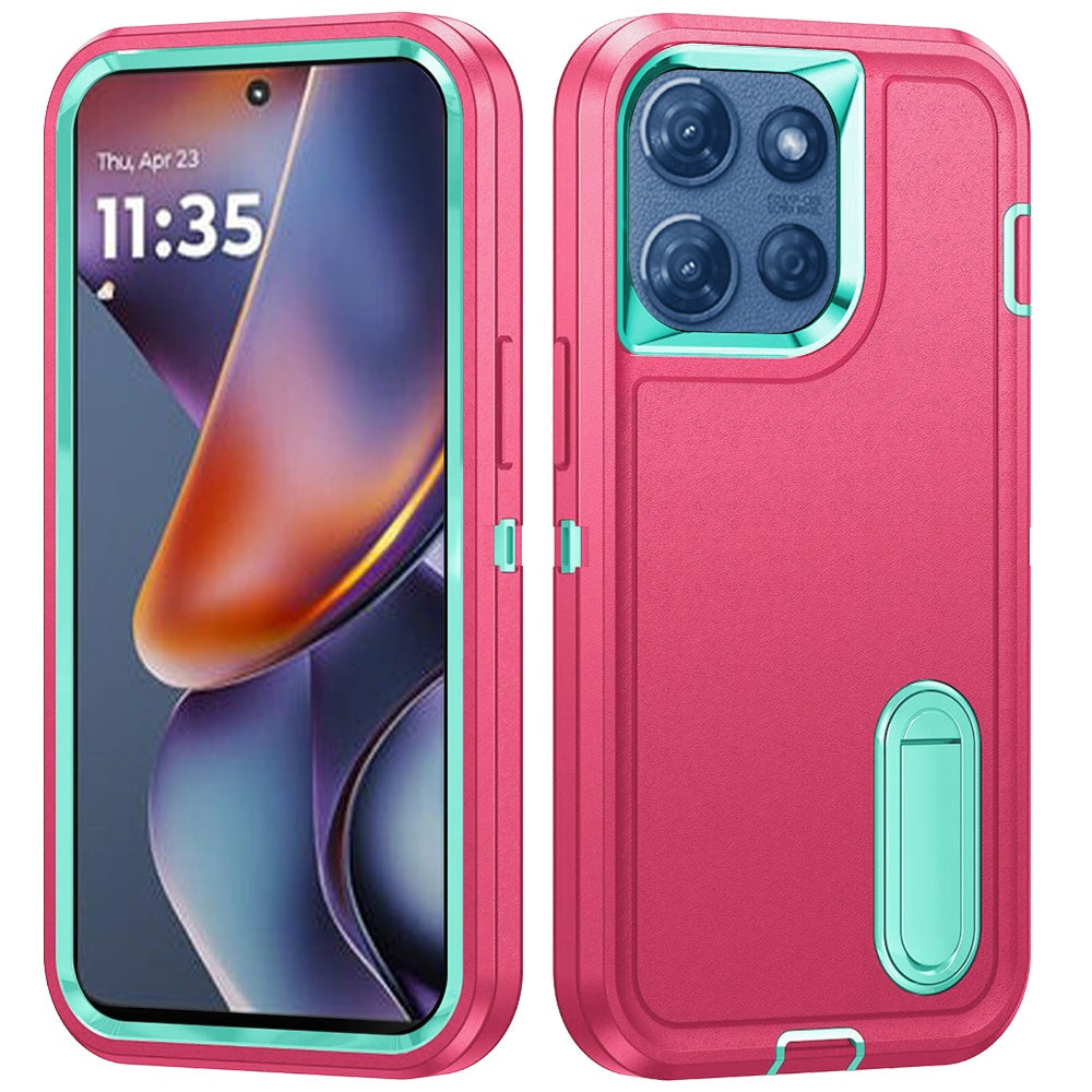 For Motorola Moto G 5G /Moto G 2025 Hybrid 3 Layers Hard 3in1 Shockproof with Kickstand Heavy Duty Hard TPU Rubber Anti-Drop Case Cover