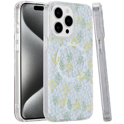 For Apple iPhone 16 Pro Max (6.9") Floral Pattern Design Cute Clear Hybrid Compatible with Magsafe Double Layer Soft TPU Hard PC Case Cover