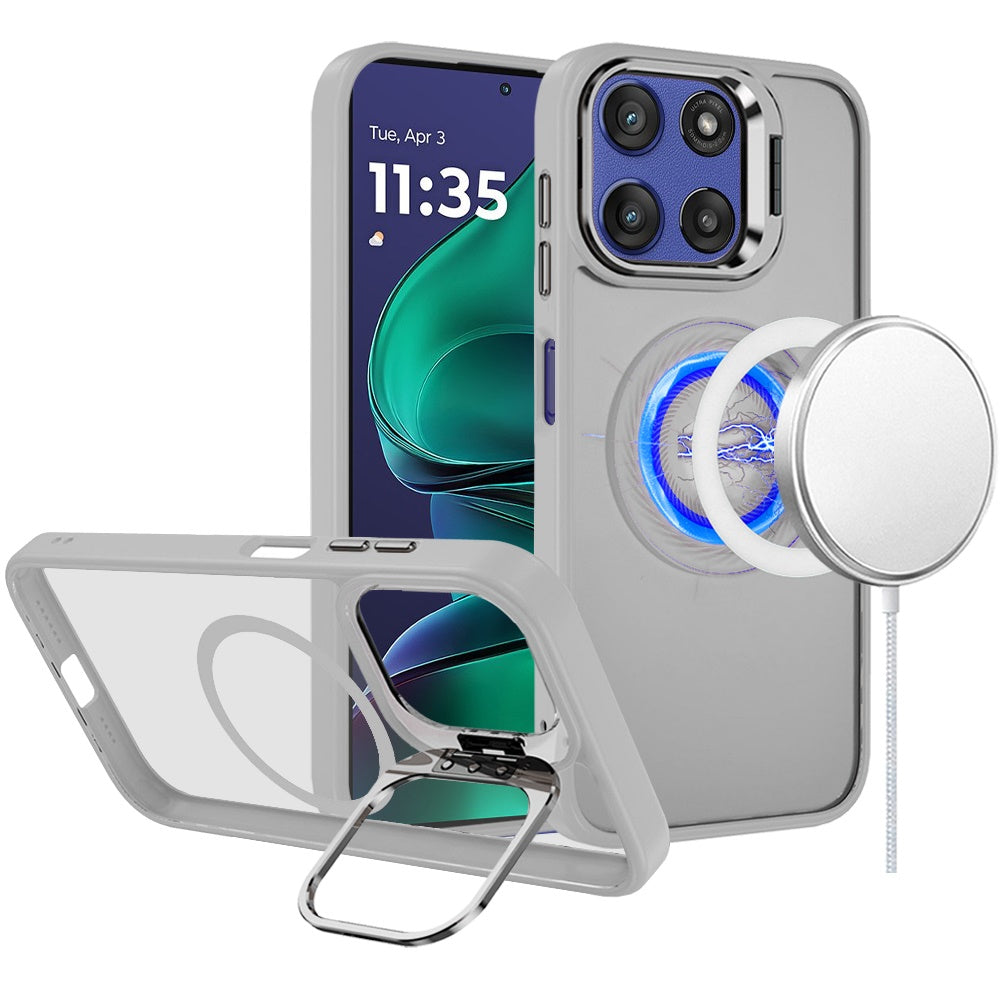 For Motorola Moto G Stylus 5G 2025 Heavy Duty Metallic Hybrid Tough TPU with Camera Ring Stand, MagSafe Compatible, Rugged Drop Protection Case Cover