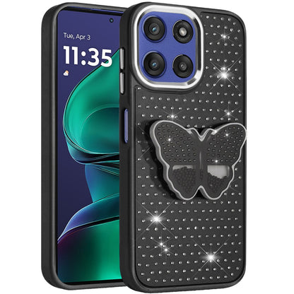 For Motorola Moto G Power 5G 2025 Butterfly Moveable Grip 3D Pop Stand Full Diamond Bling Sparkling TPU Fashion Hybrid Case Cover