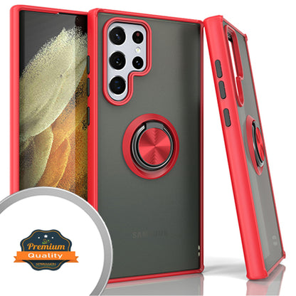For Samsung Galaxy S25 Ultra Ring Holder Case Hybrid Kickstand, Matte Frosted TPU Hard Frame Shock-Absorption Case Cover