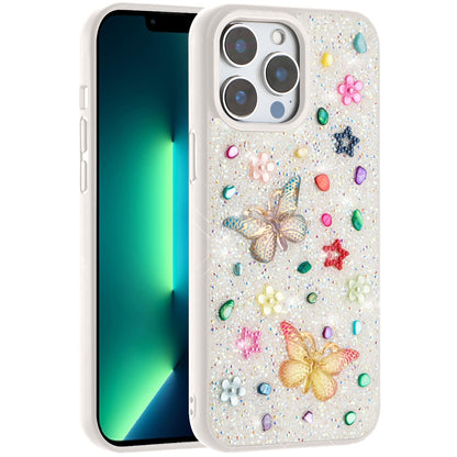 For Apple iPhone 16 Pro (6.3") Diamond Butterfly 3D Glitter Bling Design, Slim Hybrid Sparkle Protective Cover TPU for Women Girls Case Cover