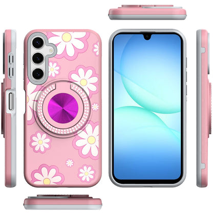 For Samsung Galaxy A17 5G Pattern Design Hybrid with Invisible Ring Stand & Magnetic Back, Shockproof Protective Grip Case Cover