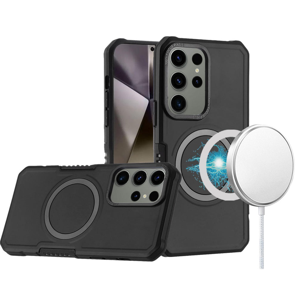For Samsung Galaxy S25+ /S25 Plus /S24+ Plus Hybrid Armor Grip Metal Magnetic Circle Compatible with MagSafe for Wireless Charging Shockproof Case Cover