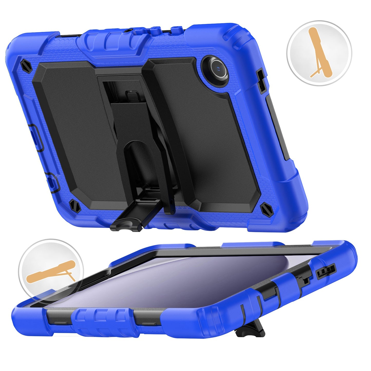 For Heavy Duty Hybrid Full Body 2in1 Rugged Shockproof Drop Protective Tablet with Slide Kickstand Black / Blue Tablet Case Cover