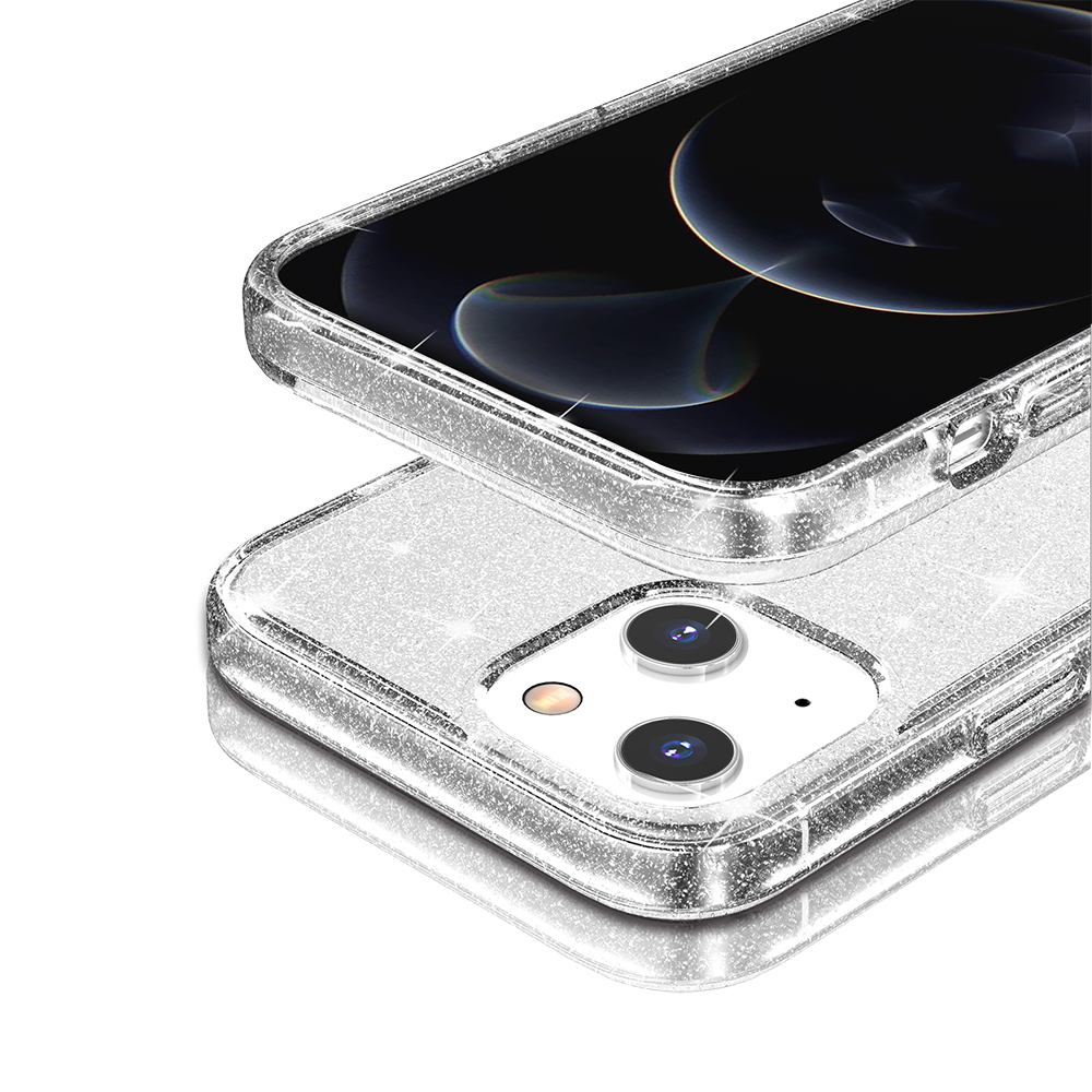 For Apple iPhone 16e Transparent Glitter Shiny Sparkle Bling TPU Rubber Hard Back Hybrid Frame Shockproof Case Cover