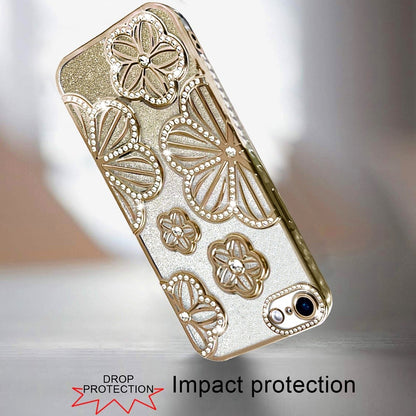 For Apple iPhone 16e Luxury Flower Design Sparkle Glitter Diamond Rhinestone Shimmer Bling Plating Thick TPU Hard PC Case Cover