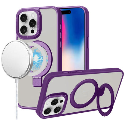 For Apple iPhone 16 Pro (6.3") Magnetic Metal Matte Built-in Compatible with MagSafe Stand Hybrid Shock Armor TPU Case Cover Purple