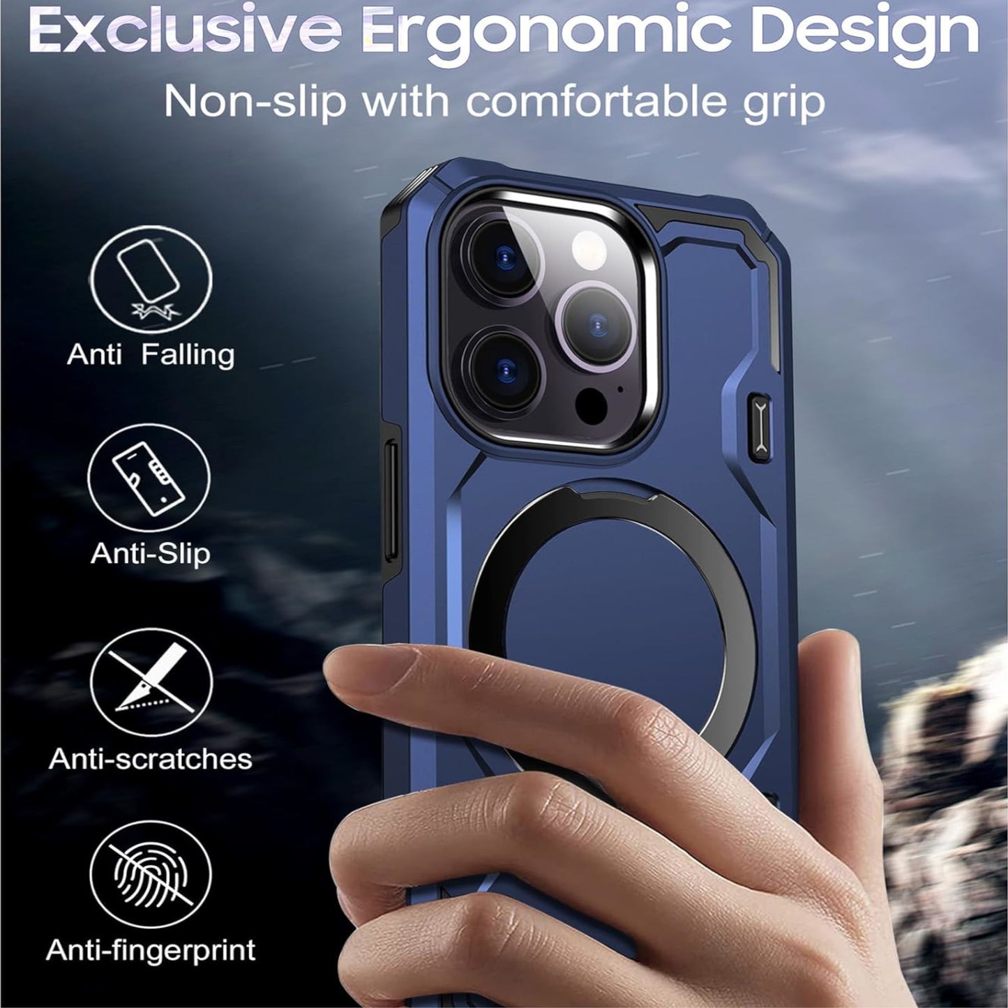 For Apple iPhone 17 Tough Shockproof Hybrid Magnetic Large Rotating Ring Stand Compatible with MagSafe Case Cover