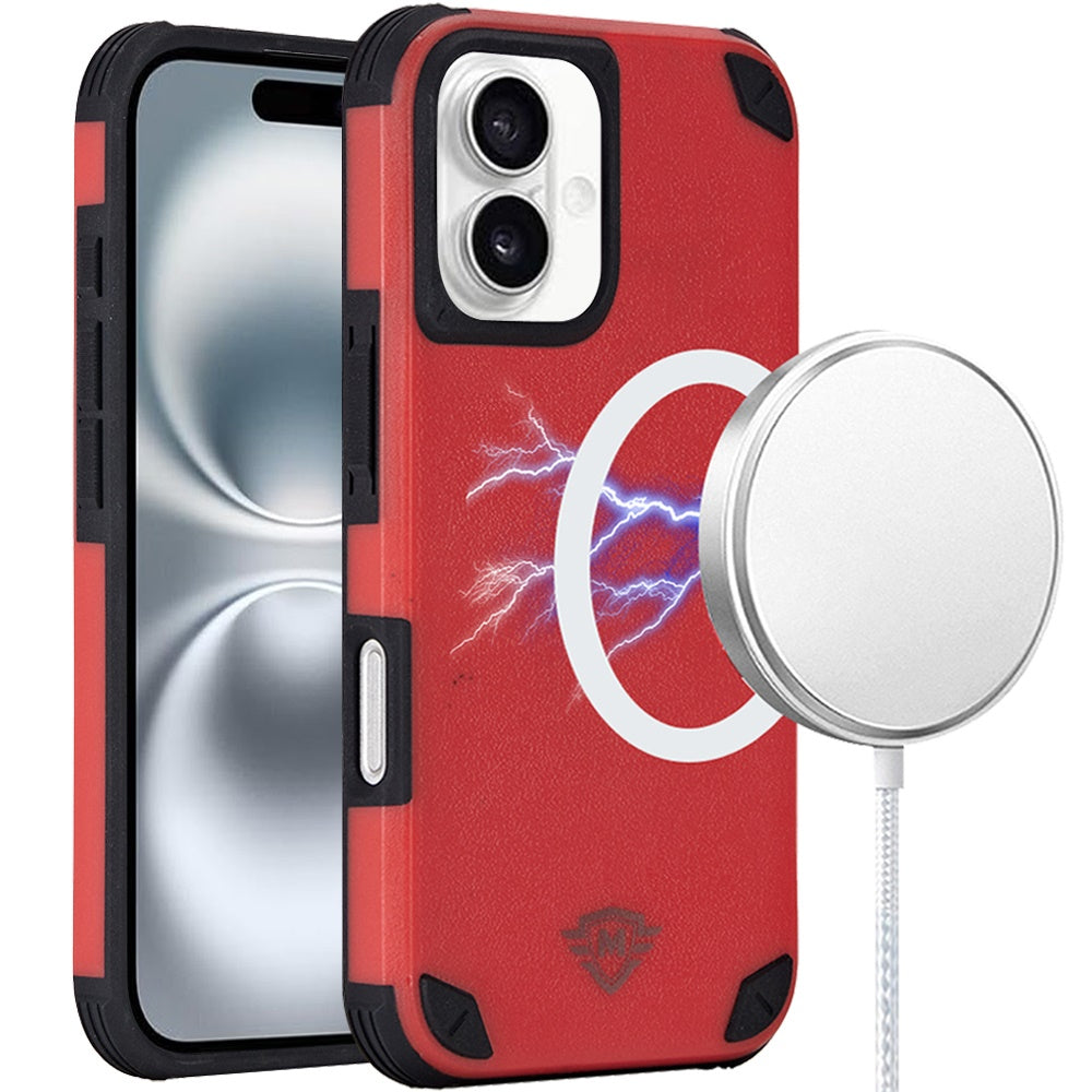 For Apple iPhone 16 (6.1") Heavy Duty Dual-Layer Rugged Protection, Shockproof Protective Tough Magnetic Compatible with MagSafe Case Cover
