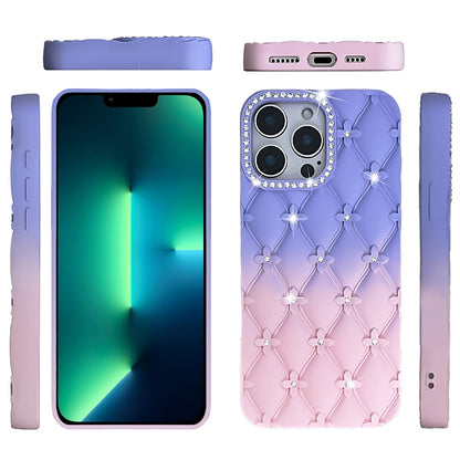 For Apple iPhone 11 Fashion Flower Design Sparkle Glitter Shimmer Rhinestone Bling Floral Accents, Leather Texture TPU Case Cover Light Blue /Light Pink