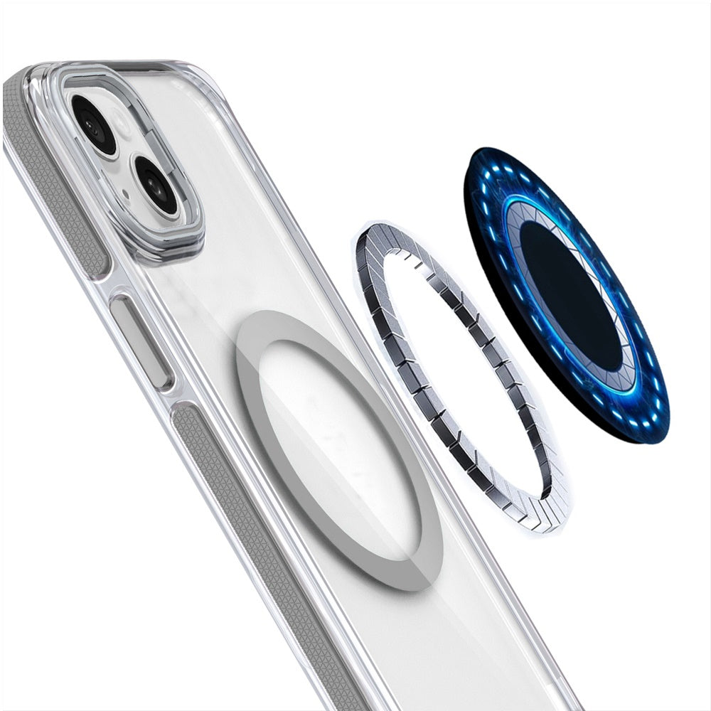 For Apple iPhone 15 Hybrid Clear Back Case with Invisible Camera Bracket Stand, MagSafe Magnetic Circle, Shockproof Color Frame Case Cover