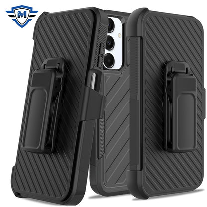 For Apple iPhone 16e Premium Tough Hybrid Case with Belt Clip Holster, Shockproof Rugged Design, Textured 2in1 Non-Slip Case Cover Black