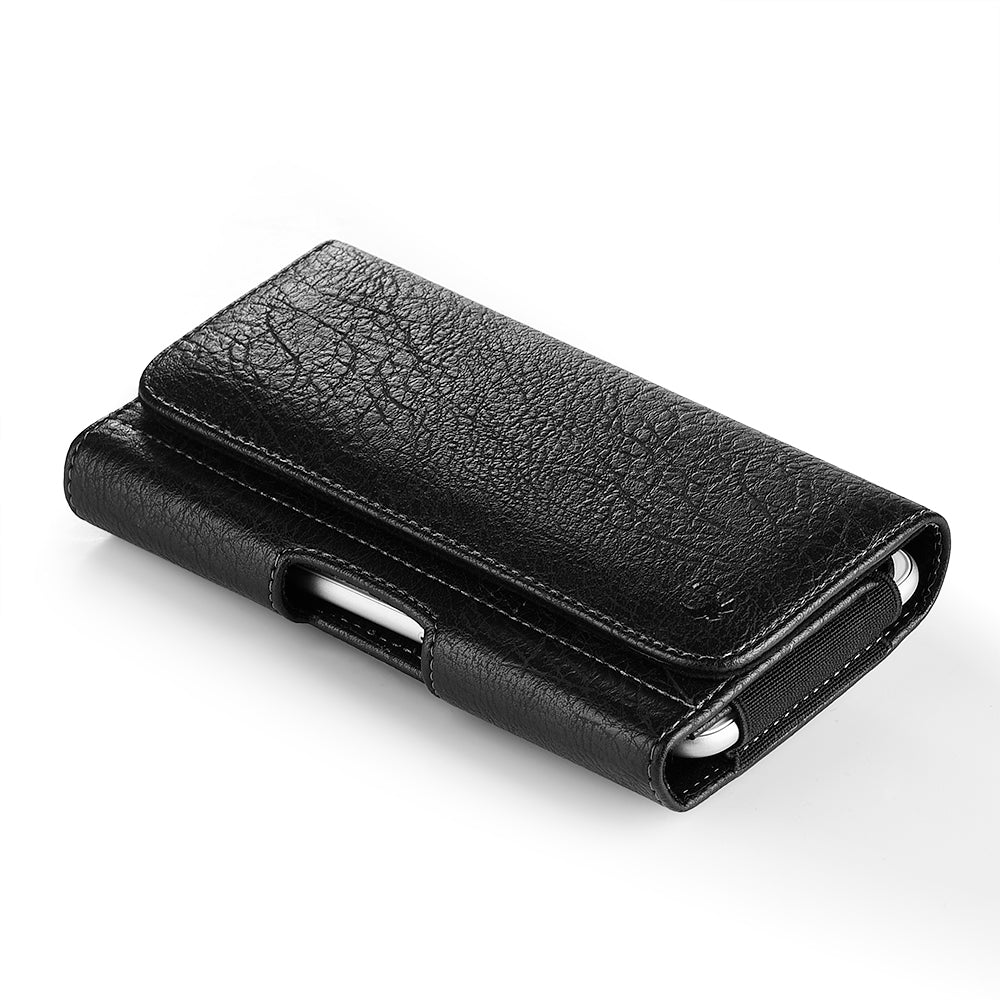 For Apple iPhone 16 Pro (6.3") Universal Horizontal Cell Phone Leather Pouch Holster Carrying Case with Credit Card Slots & Belt Clip Loop Cover [Black]
