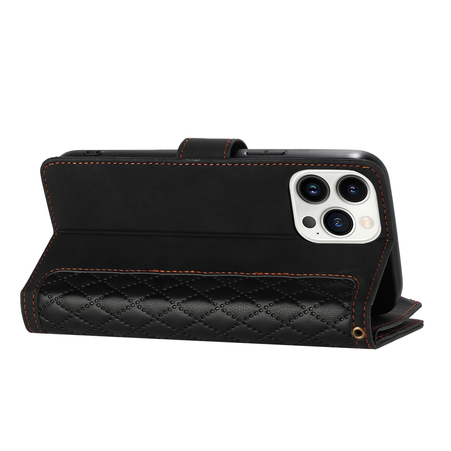 For Apple iPhone 16 Pro (6.3") PU Leather Wallet Design Jewel Bling with Credit Card Holder Flip Folio Pouch Zipper Purse Wrist Strap Case Cover
