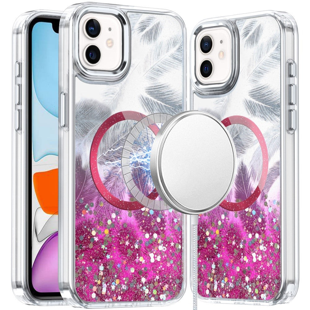 For Apple iPhone 15 Pro Max Epoxy Glitter Shimmer Fashion Case with Magnetic Magsafe Compatible Hybrid Sparkling Slim Protective Case Cover Hot Pink