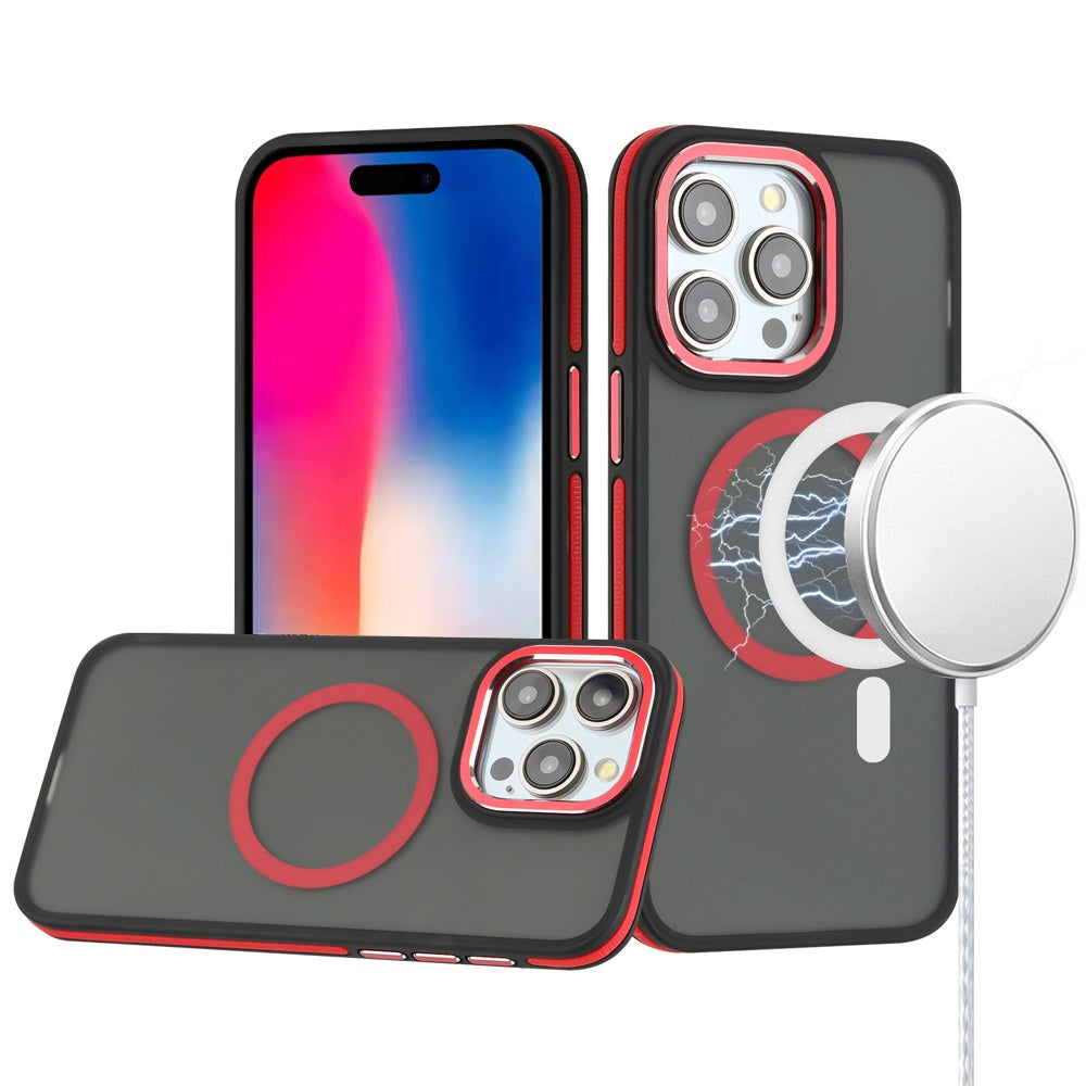 For Apple iPhone 16 Pro (6.3") Frosted Translucent Back Hybrid with Magnetic Circle MagSafe Compatible, Military Grade Shockproof Case Cover