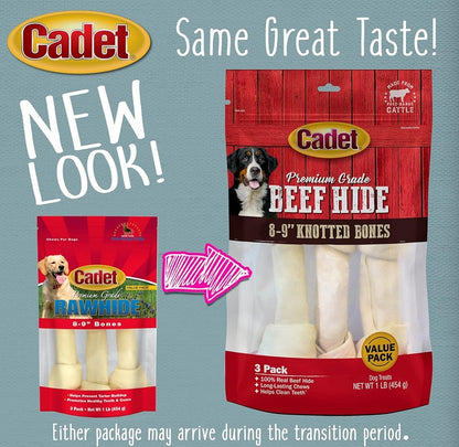 Cadet Premium Grade Beef Hide Knotted Bones 8 Inch [Dog Supplies] 3 count