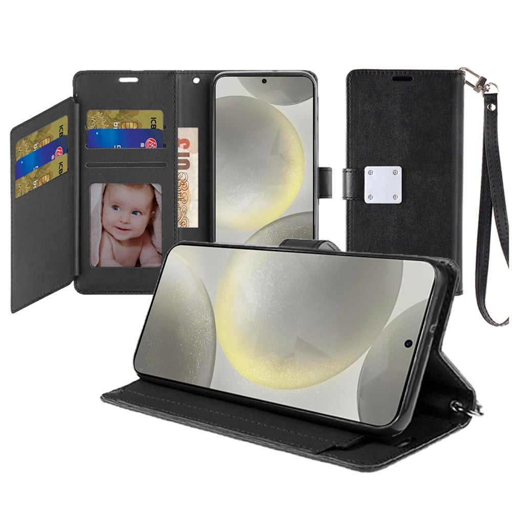 For Apple iPhone SE 4 Wallet Cases PU Leather with Credit Card /ID /Cash Holder Slot Dual Flip Book Pouch, Stand and Strap Case Cover Black