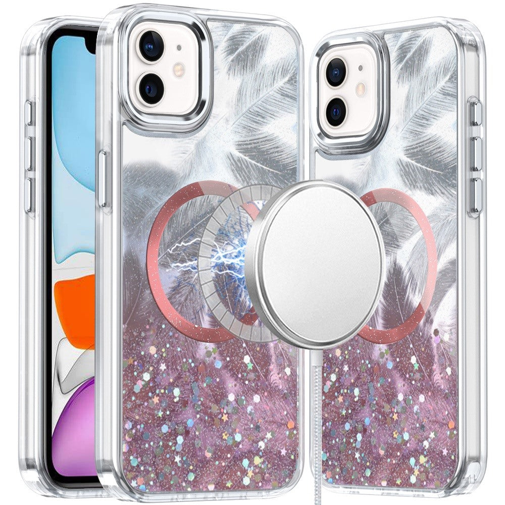 For Apple iPhone 15 Pro Max Epoxy Glitter Shimmer Fashion Case with Magnetic Magsafe Compatible Hybrid Sparkling Slim Protective Case Cover Light Pink