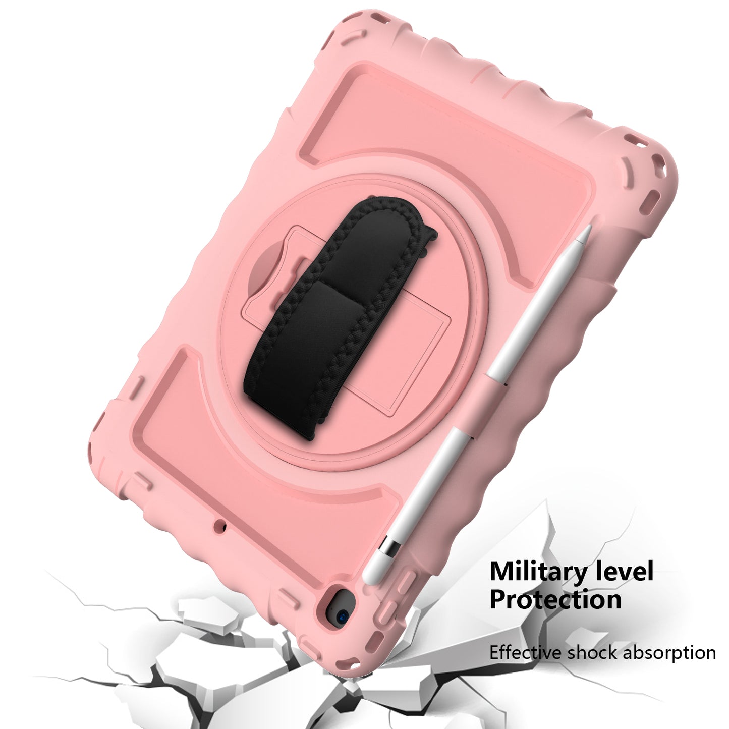 For Hybrid 3in1 Armor Rugged with Built-in Kickstand 360° Rotatable Stand & Shoulder Hand Strap Corner Shockproof Rose Gold Tablet Case Cover