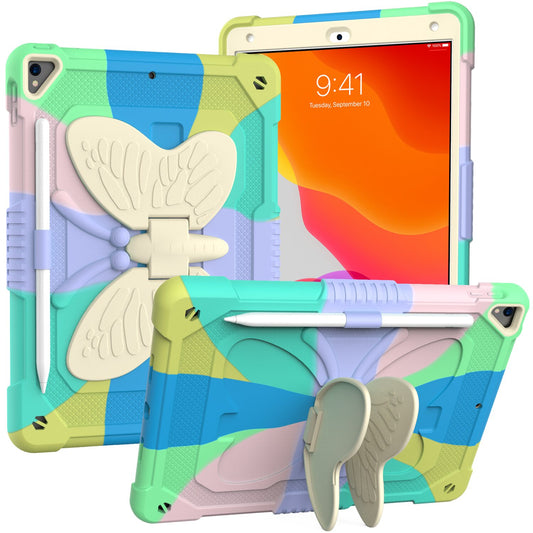 For Butterfly Wings Kickstand 3in1 Tough Hybrid with Pencil Holder Heavy Duty Rugged Shockproof Full Protective Rainbow Tablet Case Cover