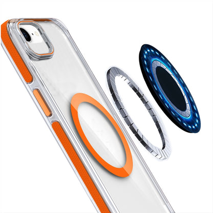 For Apple iPhone 16e Hybrid Clear Back Case with Invisible Camera Bracket Stand, MagSafe Magnetic Circle, Shockproof Color Frame Case Cover
