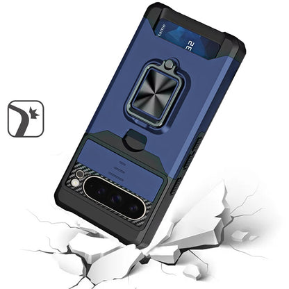 For Google Pixel 10 Pro XL Wallet Case with Ring Stand & Slide Camera Cover Back Credit Card Slot Holder, Military Grade Case Cover