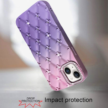 For Apple iPhone 11 Fashion Flower Design Sparkle Glitter Shimmer Rhinestone Bling Floral Accents, Leather Texture TPU Case Cover Light Pink /Light Purple
