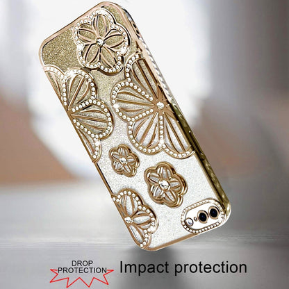 For Apple iPhone SE 3 (2022) SE/8/7 Luxury Floral Design Sparkle Glitter Diamond Crystal Rhinestone Shimmer Bling Plating Thick TPU Hard PC Case Cover