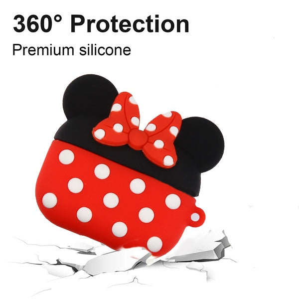 For Airpods Pro 3 Hybrid Cute 3D Fun Design Silicone Skin Cartoon Animal with Keychain Buckle Holder Rubber TPU Soft Case Cover Minnie
