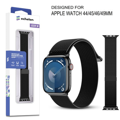 echelon Ironclad Stainless Steel Loop for Apple Watch Series 9 45mm/Watch Series 10 46mm / Watch SE (2022) 44mm - Black, Apple Watch Accessories