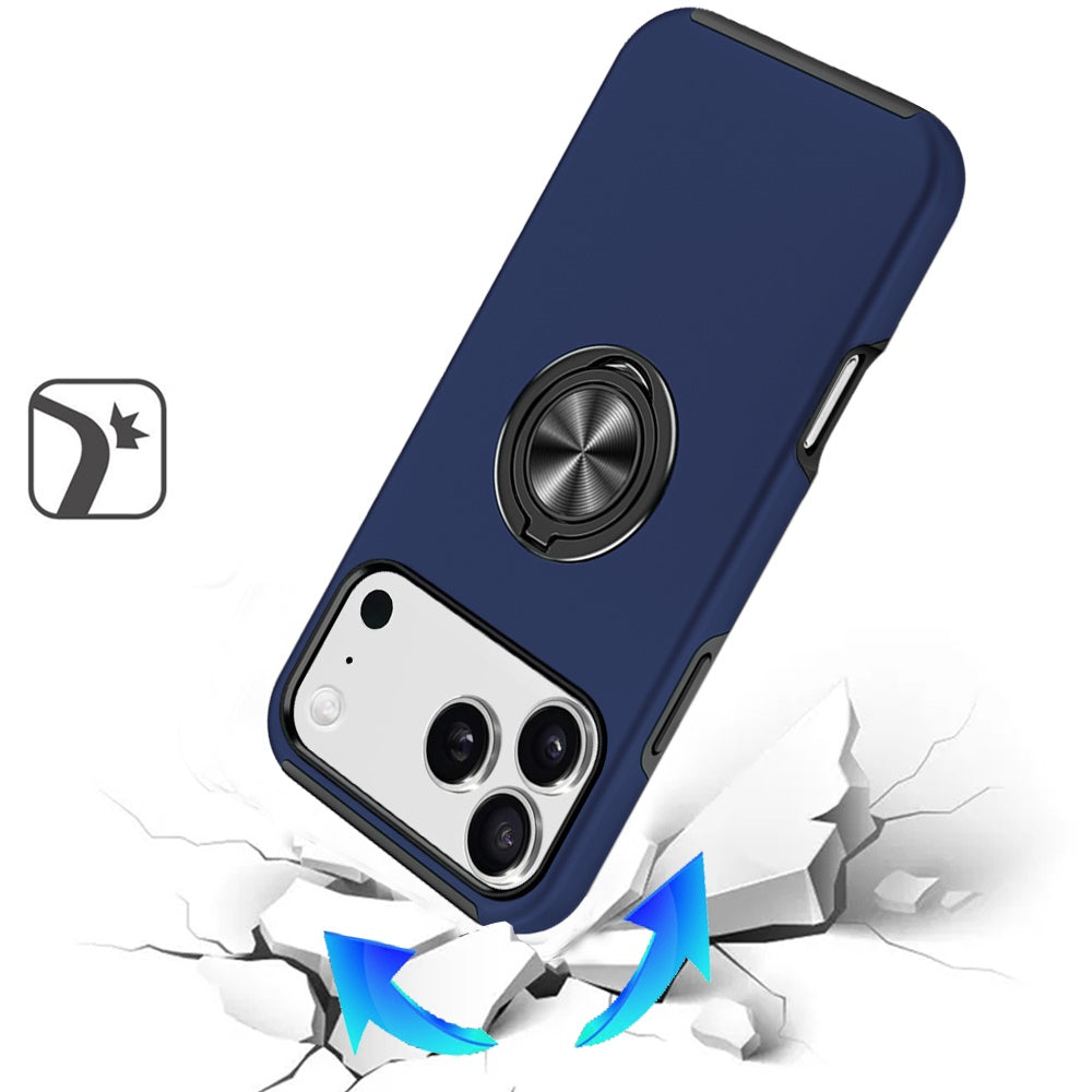 For Apple iPhone 17 Pro Max Hybrid 360 Degree Rotatable Metal Invisible Ring Stand Holder Slim Fit Magnetic Car Mount Shockproof Case Cover