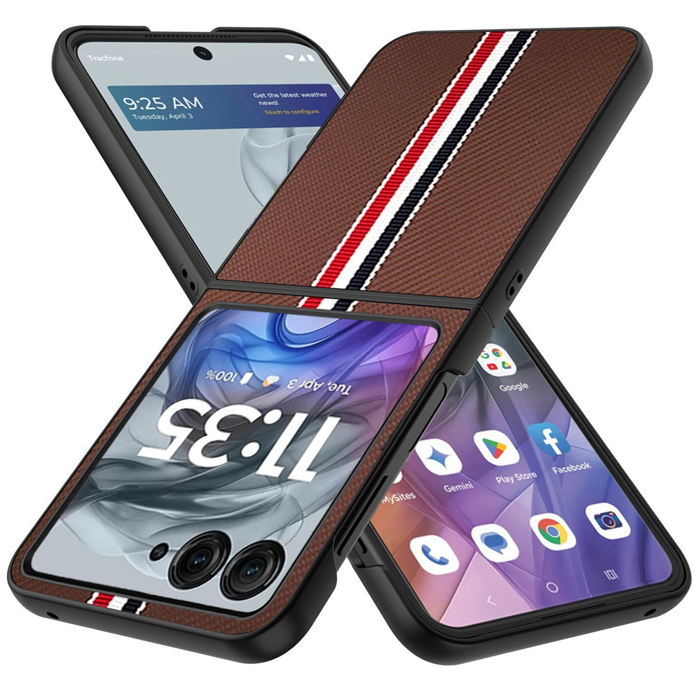 For Motorola Razr Ultra 2025 Velvet Fabric PU Vegan Leather, Premium Flip Design, Slim Snap-On Hard PC + TPU Case Cover Brown