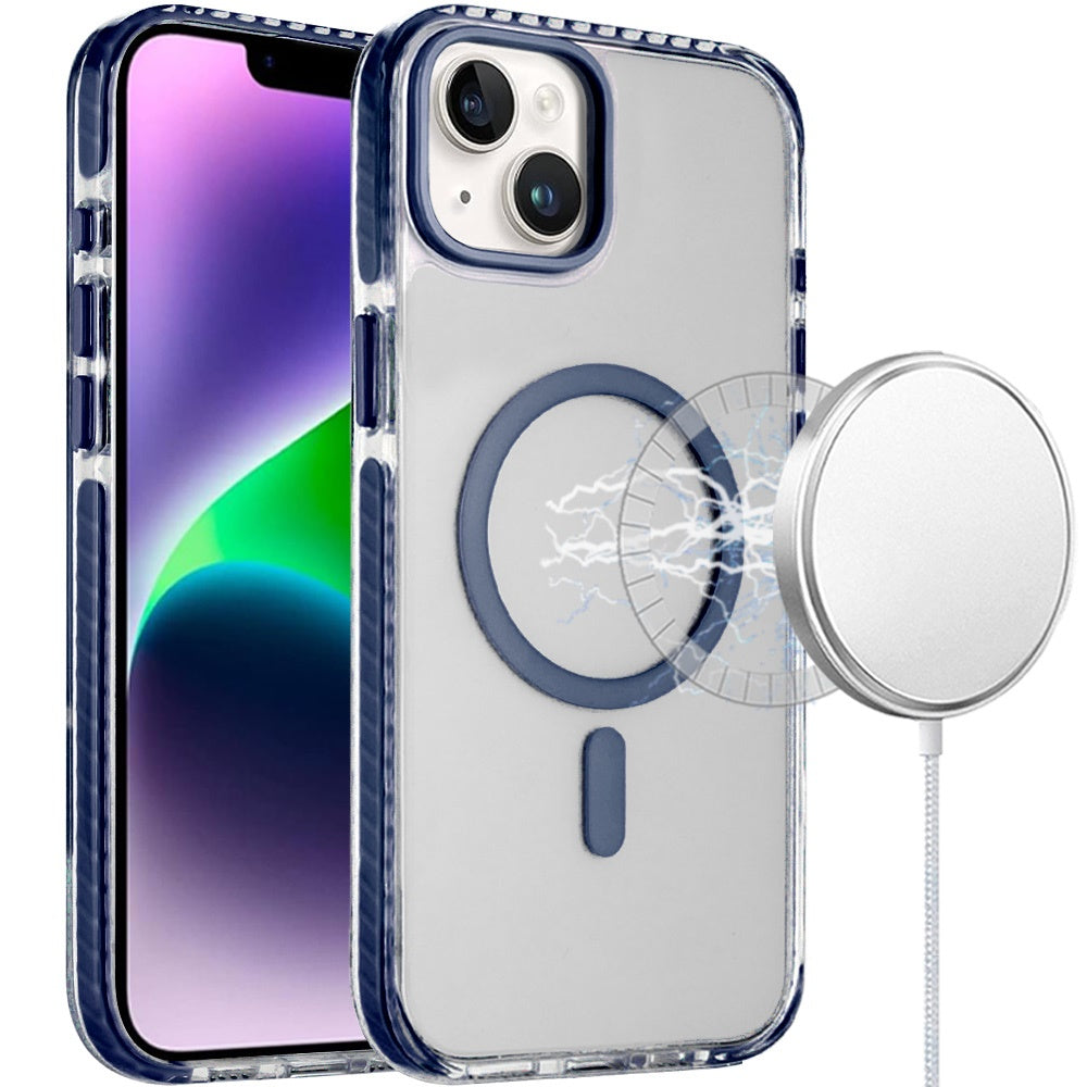 For Apple iPhone 17 Pro Max Transparent Hybrid with Color-Matched Magnetic Circle, Rubber TPU Frame Hard PC Shockproof Case Cover Blue
