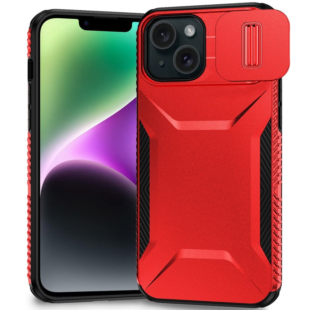 For Apple iPhone 13 (6.1") Slim Fit Shockproof Hybrid with Slide Camera Window Covering, Rugged Tpu Silicone Hard PC Bumper Case Cover