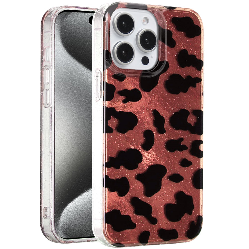 For Apple iPhone 16 Pro Max Glitter Leopard, Fashion Design Animal Skin Print Slim IMD TPU Dual Layer Shockproof Protective Case Cover