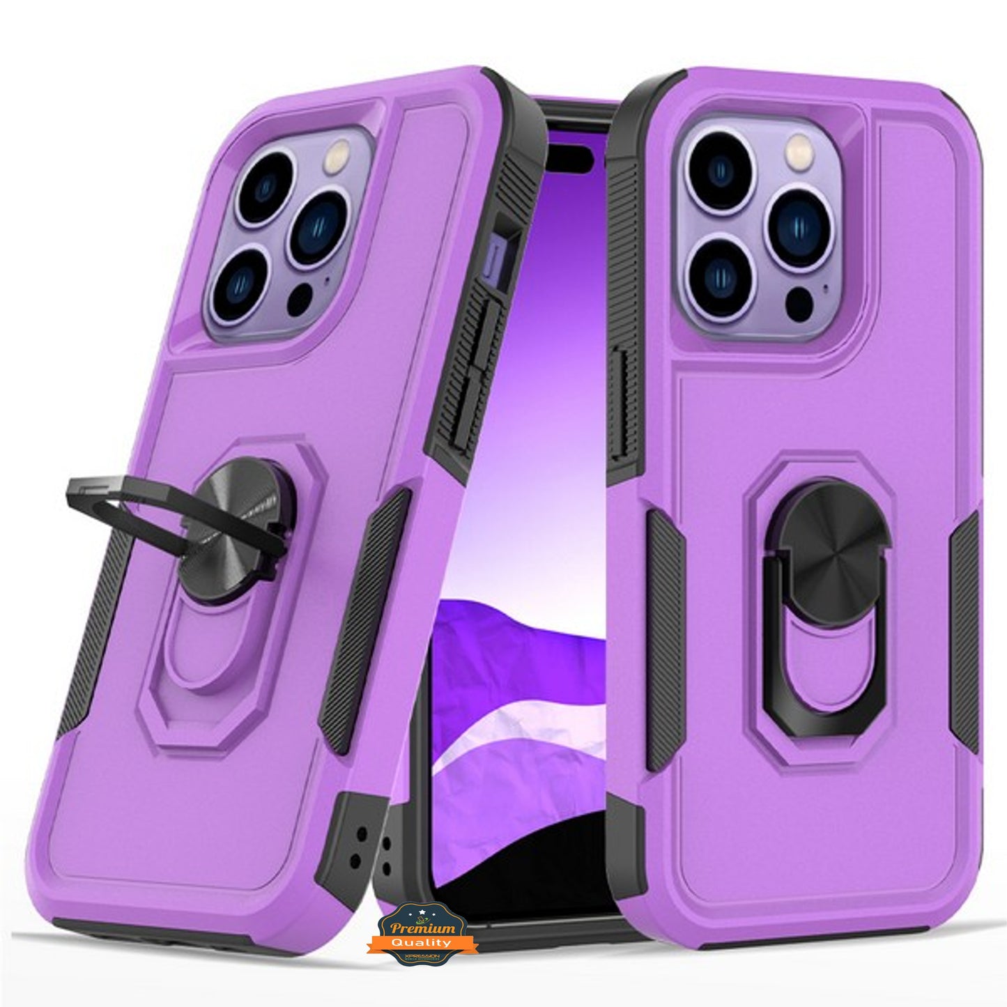 For Apple iPhone 15 Pro (6.1") Heavy Duty Hybrid Rugged 2in1 Shockproof Protective with Magnetic Ring Stand Holder  Phone Case Cover