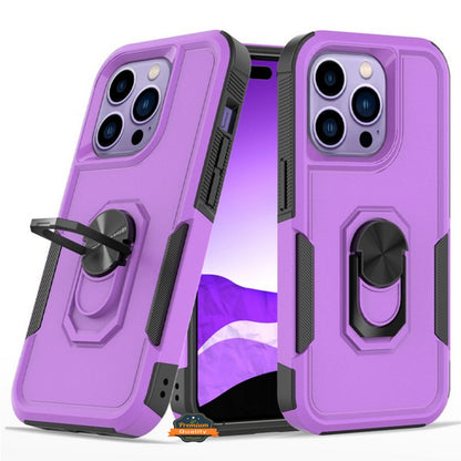 For Apple iPhone 15 Pro (6.1") Heavy Duty Hybrid Rugged 2in1 Shockproof Protective with Magnetic Ring Stand Holder  Phone Case Cover