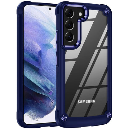 For Samsung Galaxy A36 Hybrid Transparent Rubber with Metal Buttons & Camera Edges Hard TPU Corner Frame Bumper Case Cover