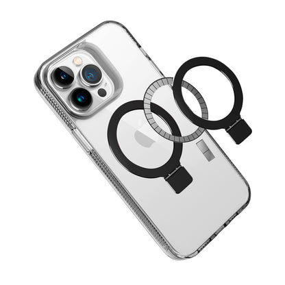 For Apple iPhone 16e Transparent Magnetic Ring Circle Stand with MagSafe Compatible Hybrid Dotted Edged Hard PC Shockproof Case Cover