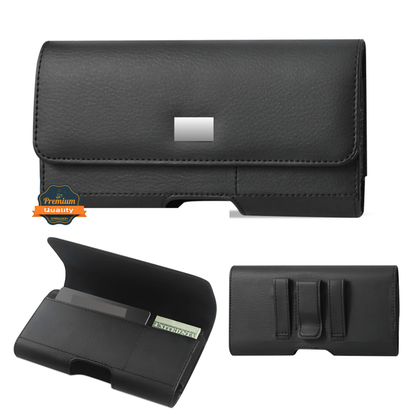 Universal Magnetic Leather Phone Pouch Case with Belt Clip, Card Slot Holder, Secure Magnetic Closure, Soft Lining Protection, Fits Most 6.5" - 7.0" Smartphones Case Cover Black