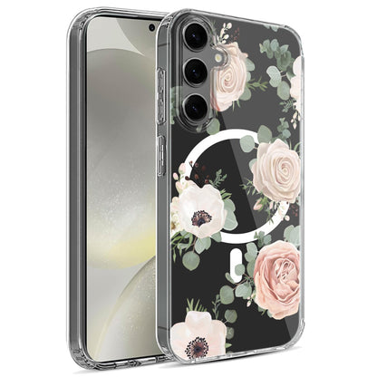 For Samsung Galaxy S25+ /S25 Plus /S24+ Plus Hybrid Flower Design Stylish Fashion Case, MagSafe Compatible, Thick Shockproof Hard PC Case Cover