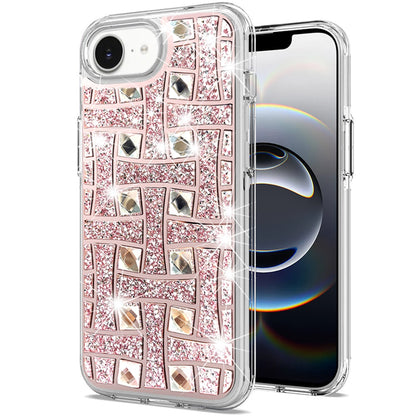 For Apple iPhone 16e Sparkly 3D Design Diamond Shockproof Protective Bling Glitter Rhinestone Hybrid Skin PC & TPU Case Cover