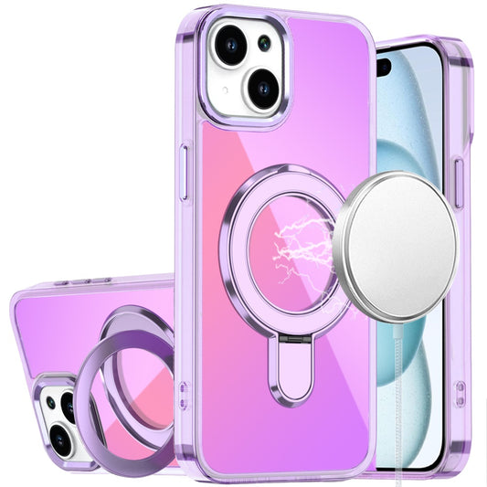 For Apple iPhone 15 Plus /14 Plus Chrome Hybrid with Rotating Magnetic Circle Ring Stand, Slim Shockproof Hybrid Case Cover