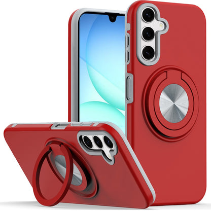 For Samsung Galaxy A17 5G Metal Matte Hybrid with Invisible Rotational Ring Stand, Car Mount Friendly, Military Grade Slim Fit Sturdy Case Cover Red