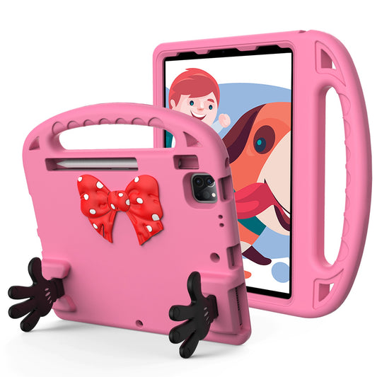 For Hybrid Shockproof Tablet with Bow Hands Kickstand Antislip Rubber TPU Kid-Friendly Drop Protection Pink Tablet Case Cover