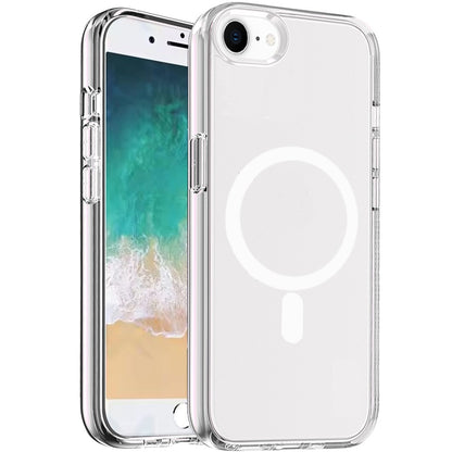 For Apple iPhone 16e MagSafe Compatible Transparent Hybrid Case with Magnetic Circle, Shock Absorption TPU Rubber Case Cover