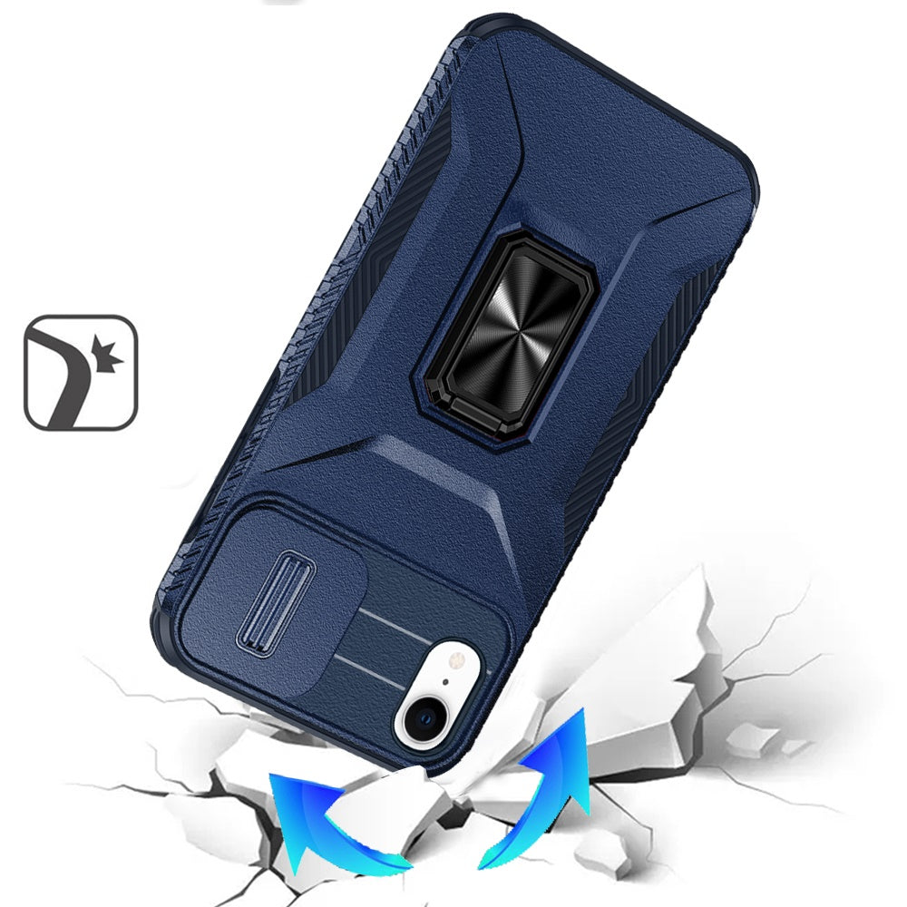 For Apple iPhone XR Case, Camera Cover with Magnetic Rotation Ring Stand, Military Grade Hybrid Hard TPU Shockproof Case Cover