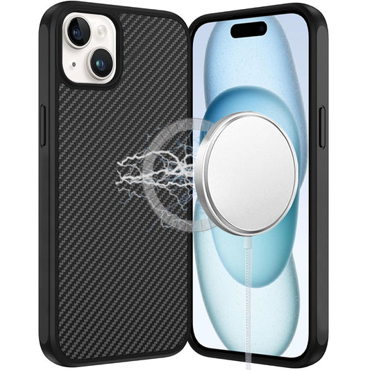 For Apple iPhone 16 Pro Max Carbon Fiber Design with Magnetic HQ 2.0mm Thick Hybrid Shockproof Rubber Hard PC Case Cover